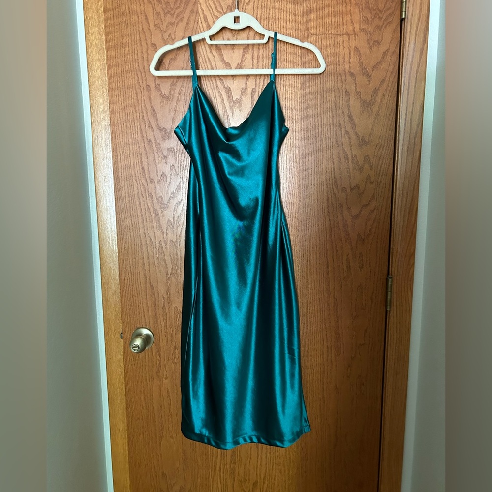 Green satin midi dress